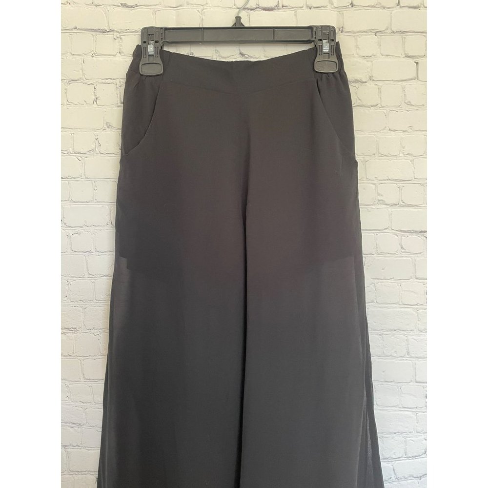 NWT UNIQ Black Chiffon Wide Leg Pants size Small - Picture 2 of 6